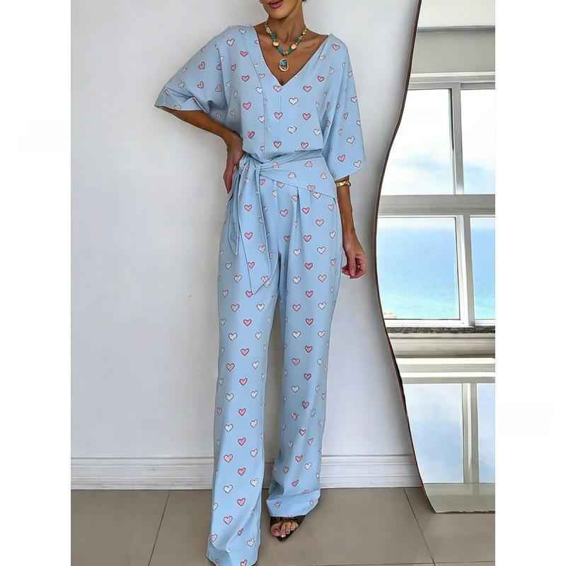 Solid-color V-neck Casual Mid-length Sleeve Dress With Belt