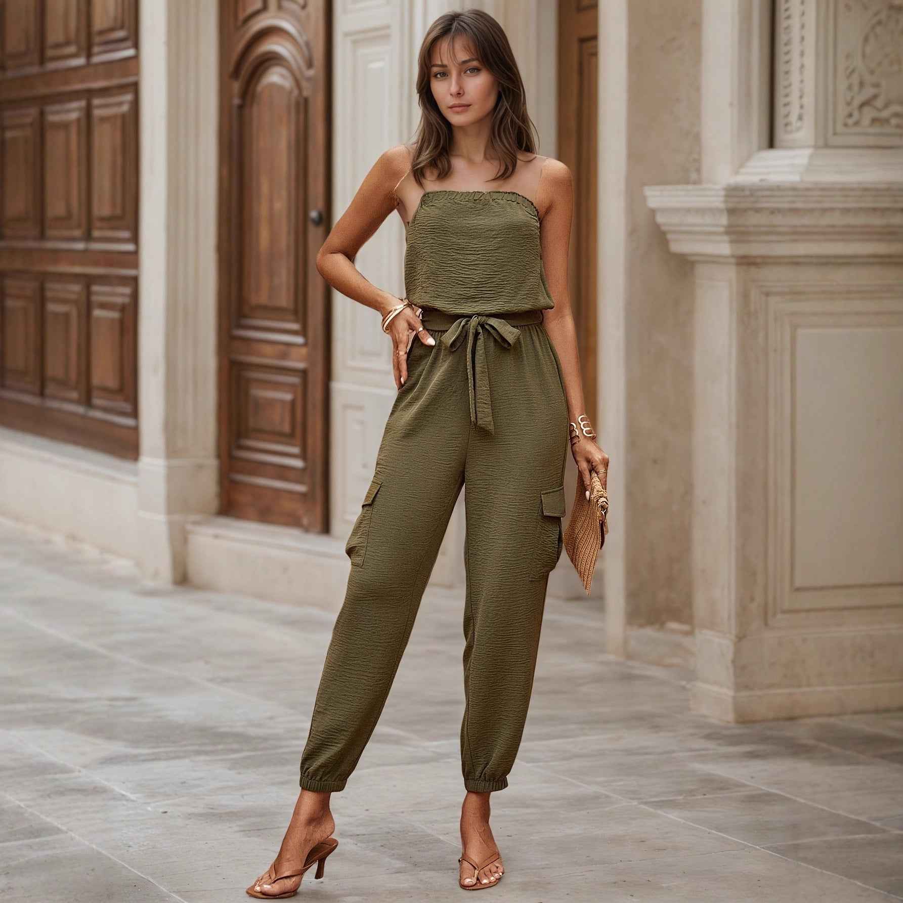 Strapless Pocketed Casual Jumpsuit For Women