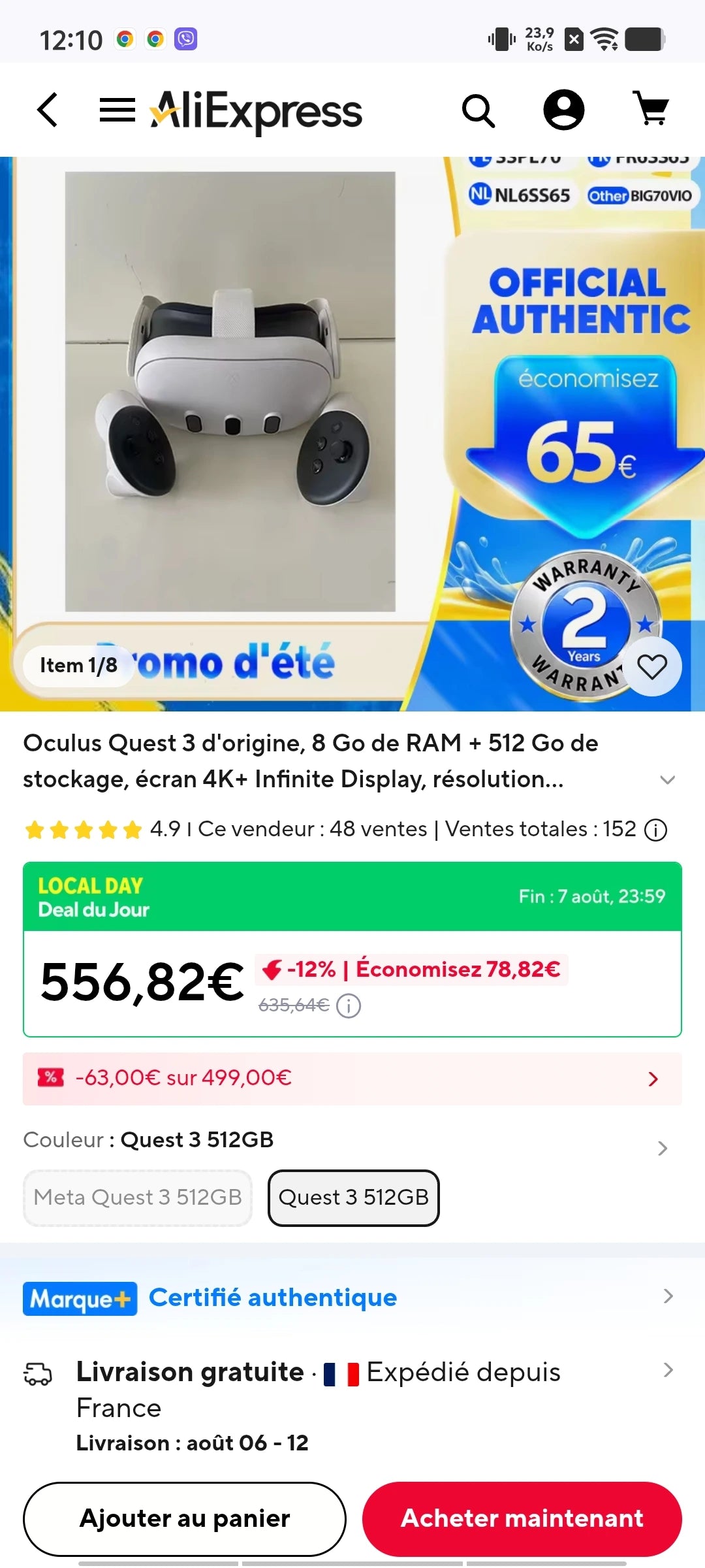 Casque VR Quest 3 512 Go